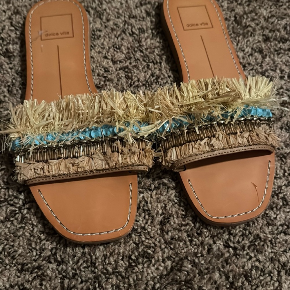 DOLCE VITA Stella Raffia bead Slip on Sandals Sz 7